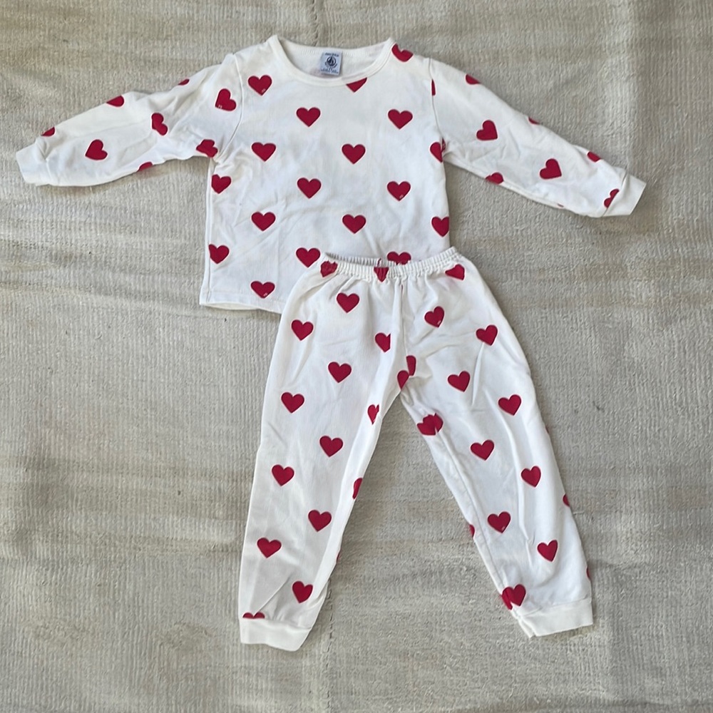 PETIT BATEAU heart sweat set fleece lined lightweight size 4 ans